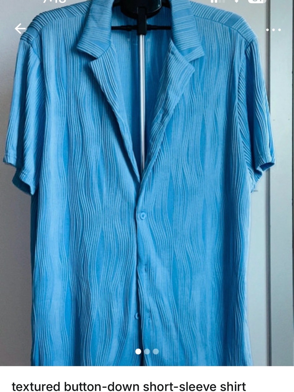 Men's Casual Textured Short-Sleeve Button-Down Shirt - Blue